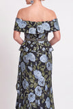 Black Floral Off the Shoulder Mermaid Long Mother of the Bride Dress with Slit