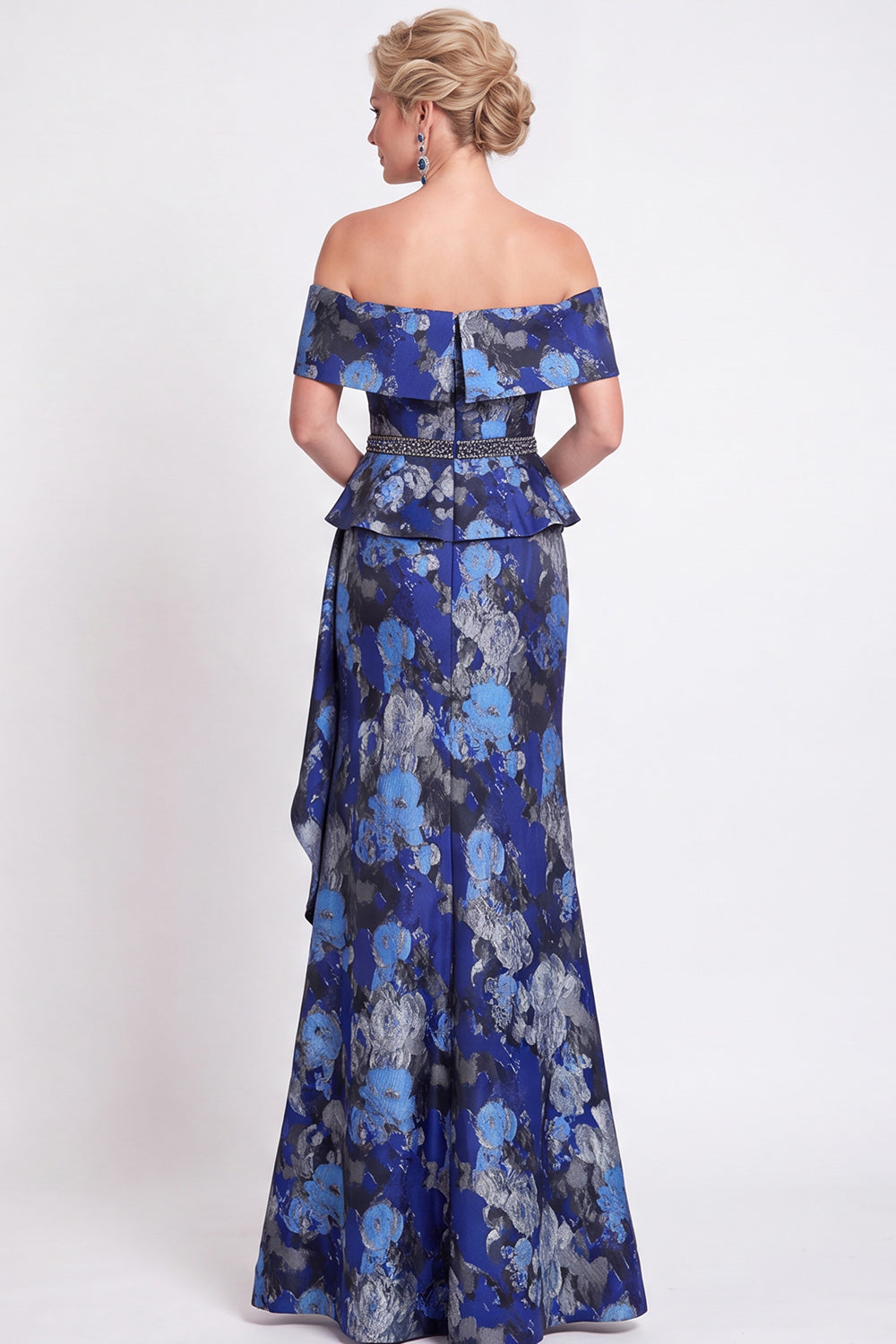 Black Floral Off the Shoulder Mermaid Long Mother of the Bride Dress with Slit