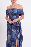 Black Floral Off the Shoulder Mermaid Long Mother of the Bride Dress with Slit