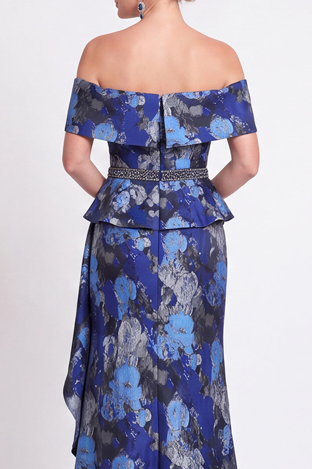 Black Floral Off the Shoulder Mermaid Long Mother of the Bride Dress with Slit