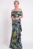 Black Floral Off the Shoulder Mermaid Long Mother of the Bride Dress with Slit