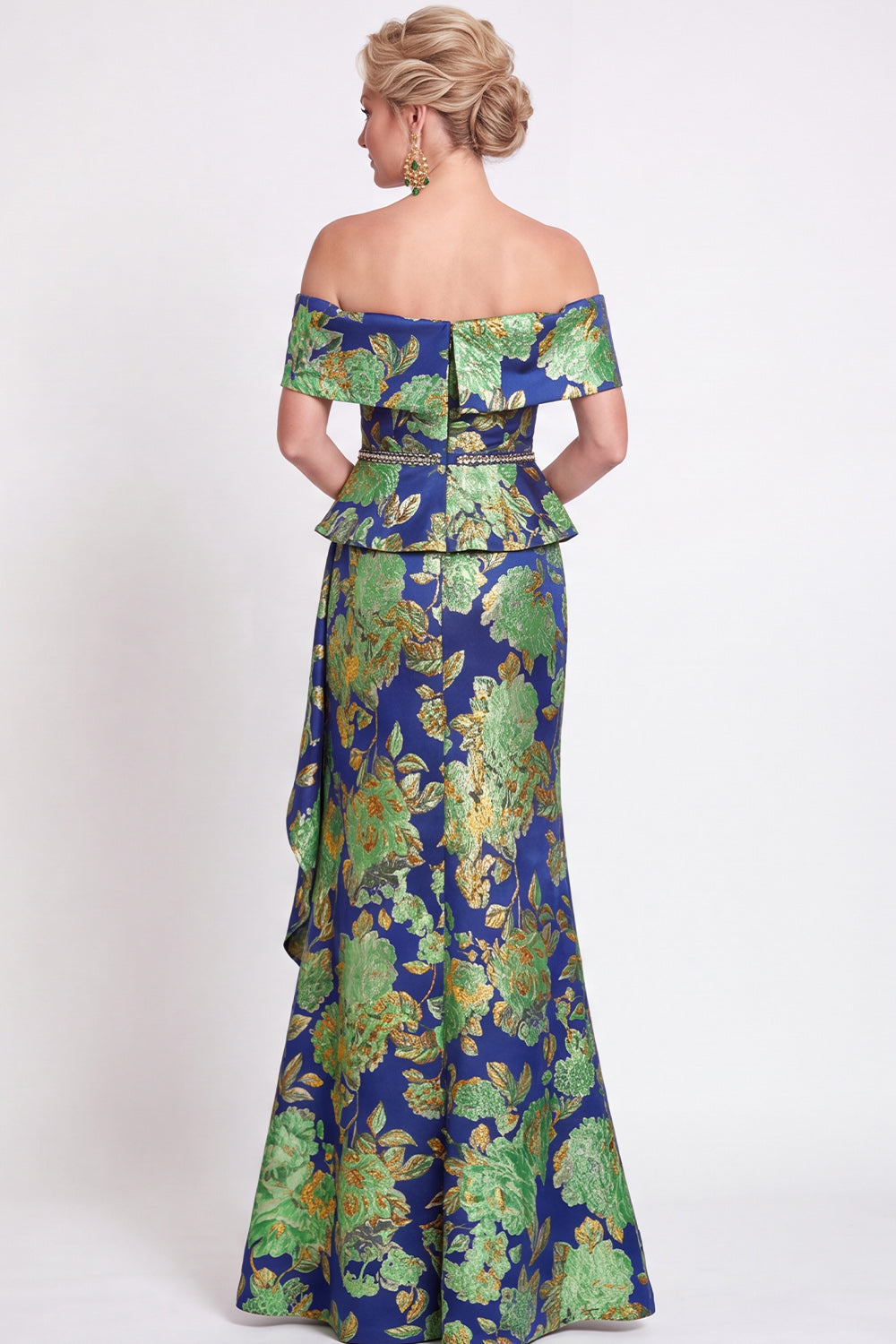 Black Floral Off the Shoulder Mermaid Long Mother of the Bride Dress with Slit