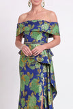Black Floral Off the Shoulder Mermaid Long Mother of the Bride Dress with Slit
