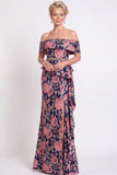 Black Floral Off the Shoulder Mermaid Long Mother of the Bride Dress with Slit