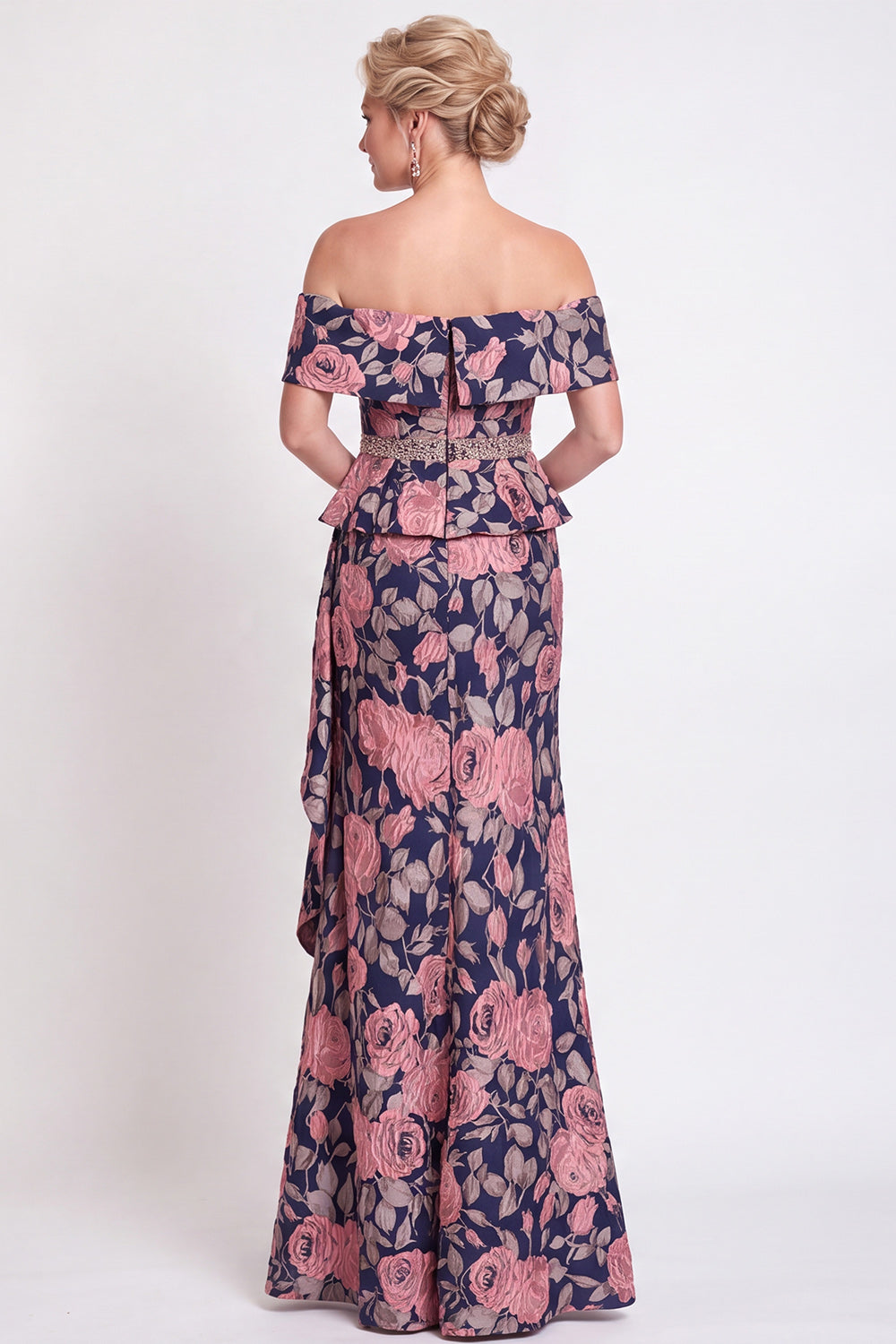 Black Floral Off the Shoulder Mermaid Long Mother of the Bride Dress with Slit