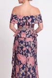 Black Floral Off the Shoulder Mermaid Long Mother of the Bride Dress with Slit