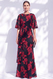 Black Champagne Floral Illusin Boat Neck Mermaid Long Mother of the Bride Dress