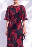 Black Champagne Floral Illusin Boat Neck Mermaid Long Mother of the Bride Dress