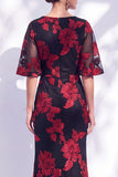 Black Champagne Floral Illusin Boat Neck Mermaid Long Mother of the Bride Dress