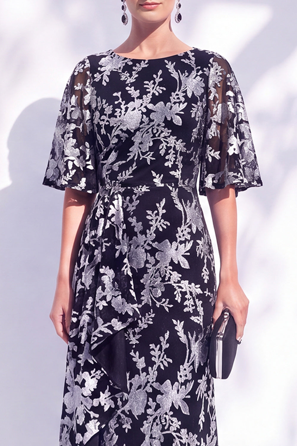 Sage Green Floral Mermaid Long Mother of the Bride Dress with Sleeves