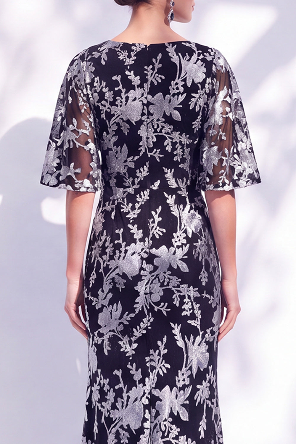 Sage Green Floral Mermaid Long Mother of the Bride Dress with Sleeves