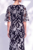 Sage Green Floral Mermaid Long Mother of the Bride Dress with Sleeves
