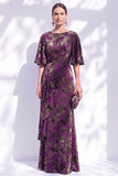 Sage Green Floral Mermaid Long Mother of the Bride Dress with Sleeves