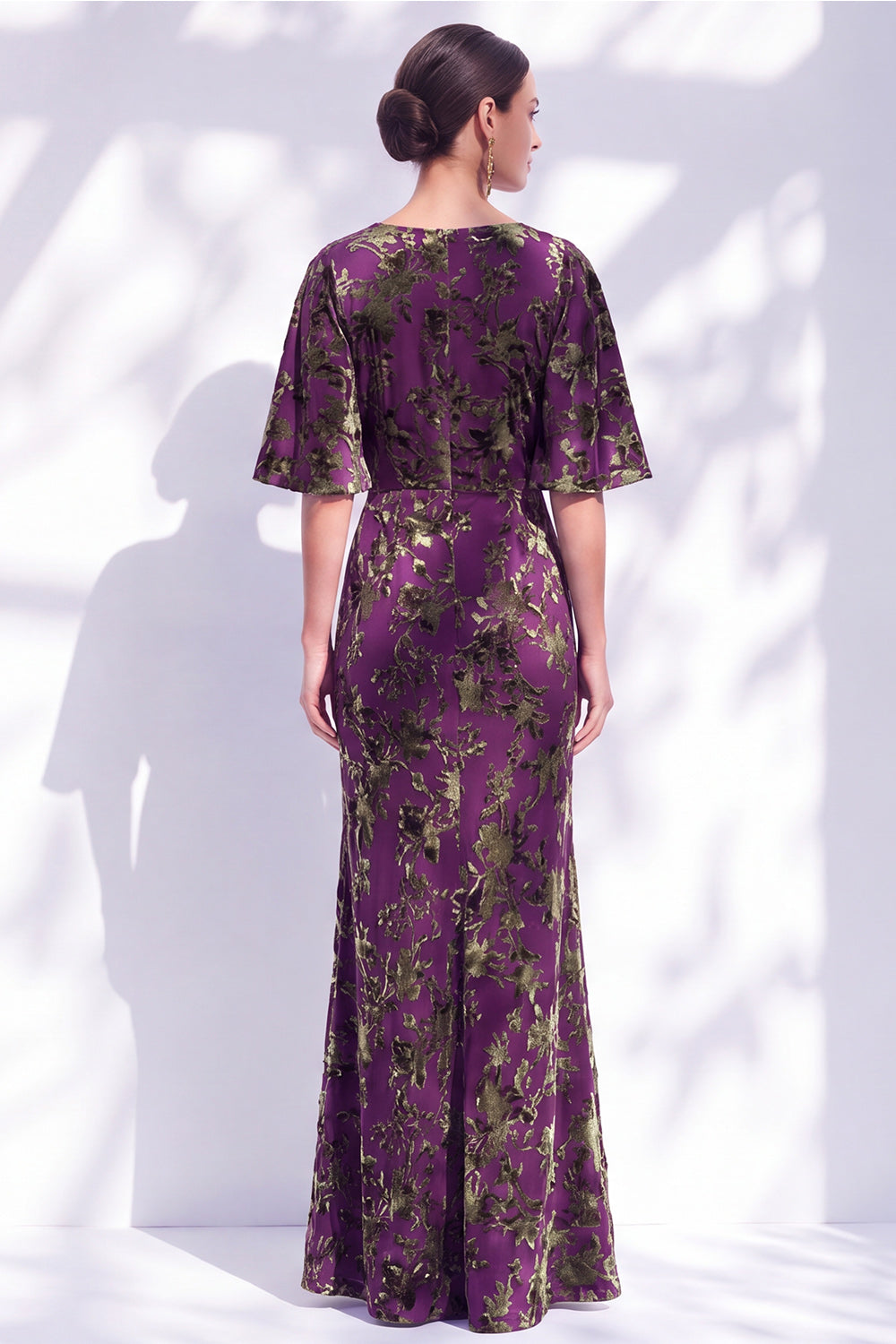 Sage Green Floral Mermaid Long Mother of the Bride Dress with Sleeves