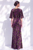 Sage Green Floral Mermaid Long Mother of the Bride Dress with Sleeves