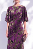 Sage Green Floral Mermaid Long Mother of the Bride Dress with Sleeves