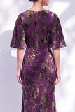 Sage Green Floral Mermaid Long Mother of the Bride Dress with Sleeves