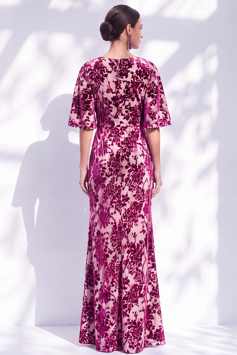 Sage Green Floral Mermaid Long Mother of the Bride Dress with Sleeves