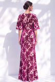 Sage Green Floral Mermaid Long Mother of the Bride Dress with Sleeves