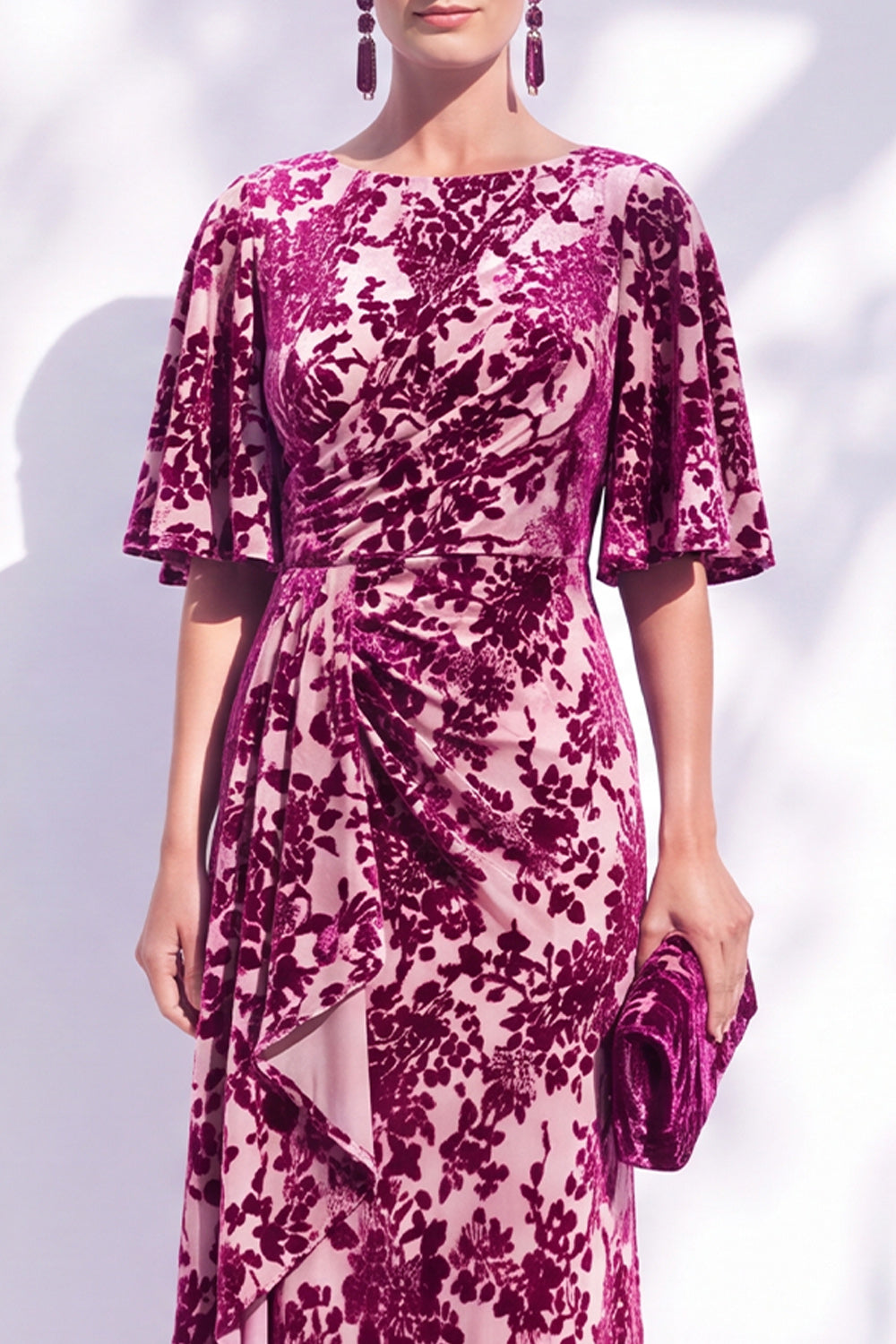 Sage Green Floral Mermaid Long Mother of the Bride Dress with Sleeves