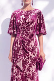 Sage Green Floral Mermaid Long Mother of the Bride Dress with Sleeves