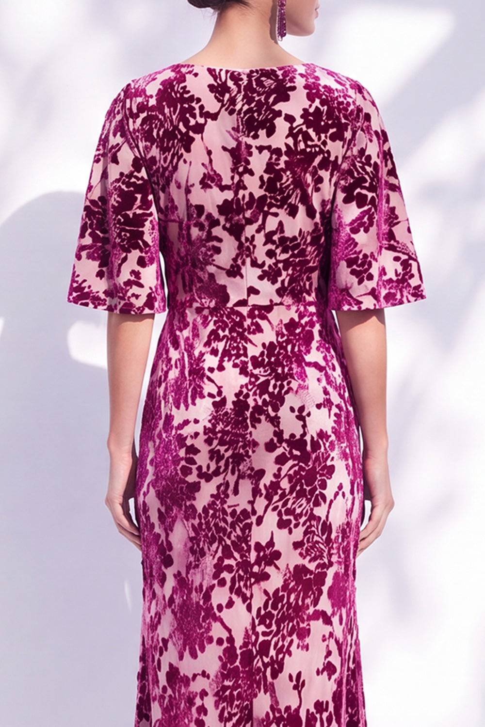 Sage Green Floral Mermaid Long Mother of the Bride Dress with Sleeves