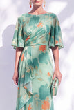 Sage Green Floral Mermaid Long Mother of the Bride Dress with Sleeves