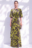 Sage Green Floral Mermaid Long Mother of the Bride Dress with Sleeves