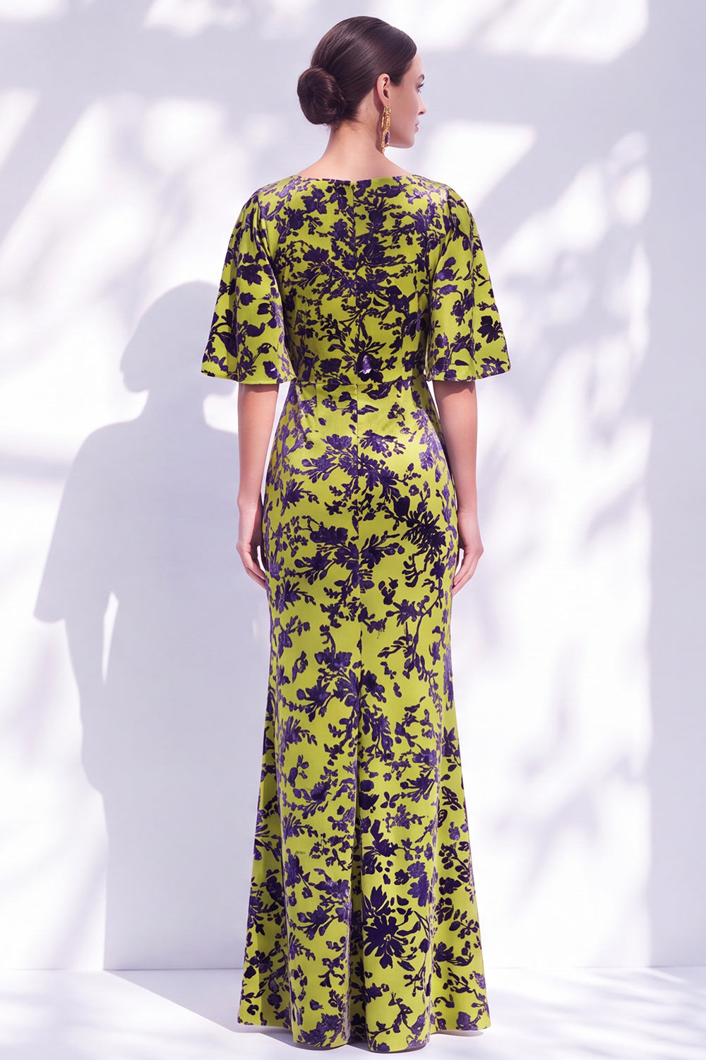Sage Green Floral Mermaid Long Mother of the Bride Dress with Sleeves
