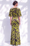 Sage Green Floral Mermaid Long Mother of the Bride Dress with Sleeves