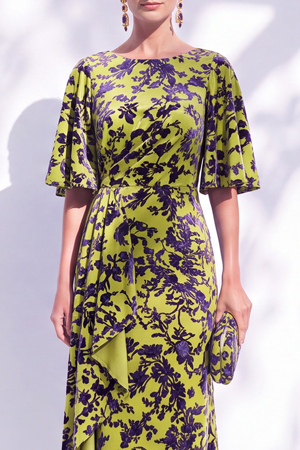 Sage Green Floral Mermaid Long Mother of the Bride Dress with Sleeves