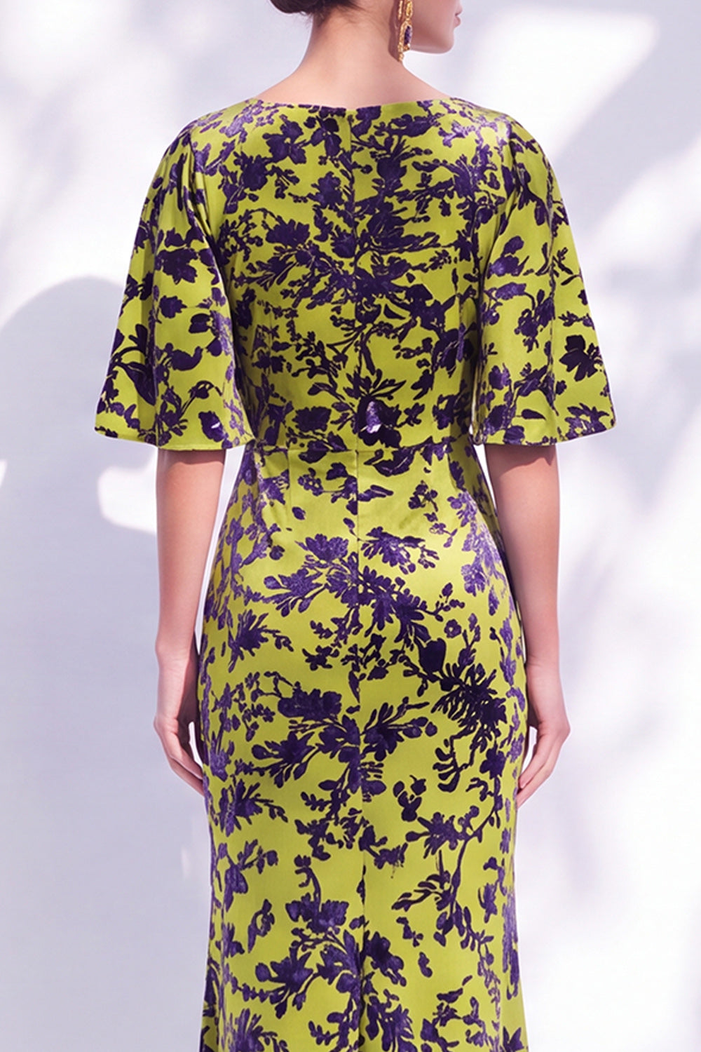 Sage Green Floral Mermaid Long Mother of the Bride Dress with Sleeves