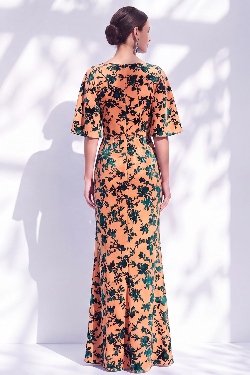 Sage Green Floral Mermaid Long Mother of the Bride Dress with Sleeves