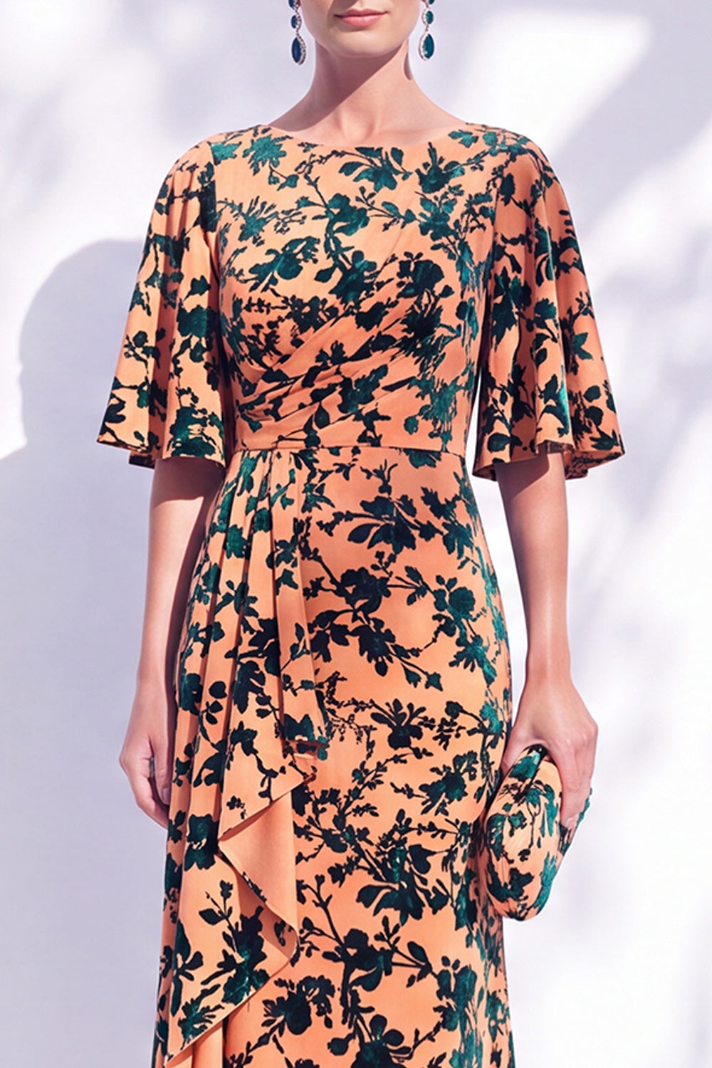 Sage Green Floral Mermaid Long Mother of the Bride Dress with Sleeves