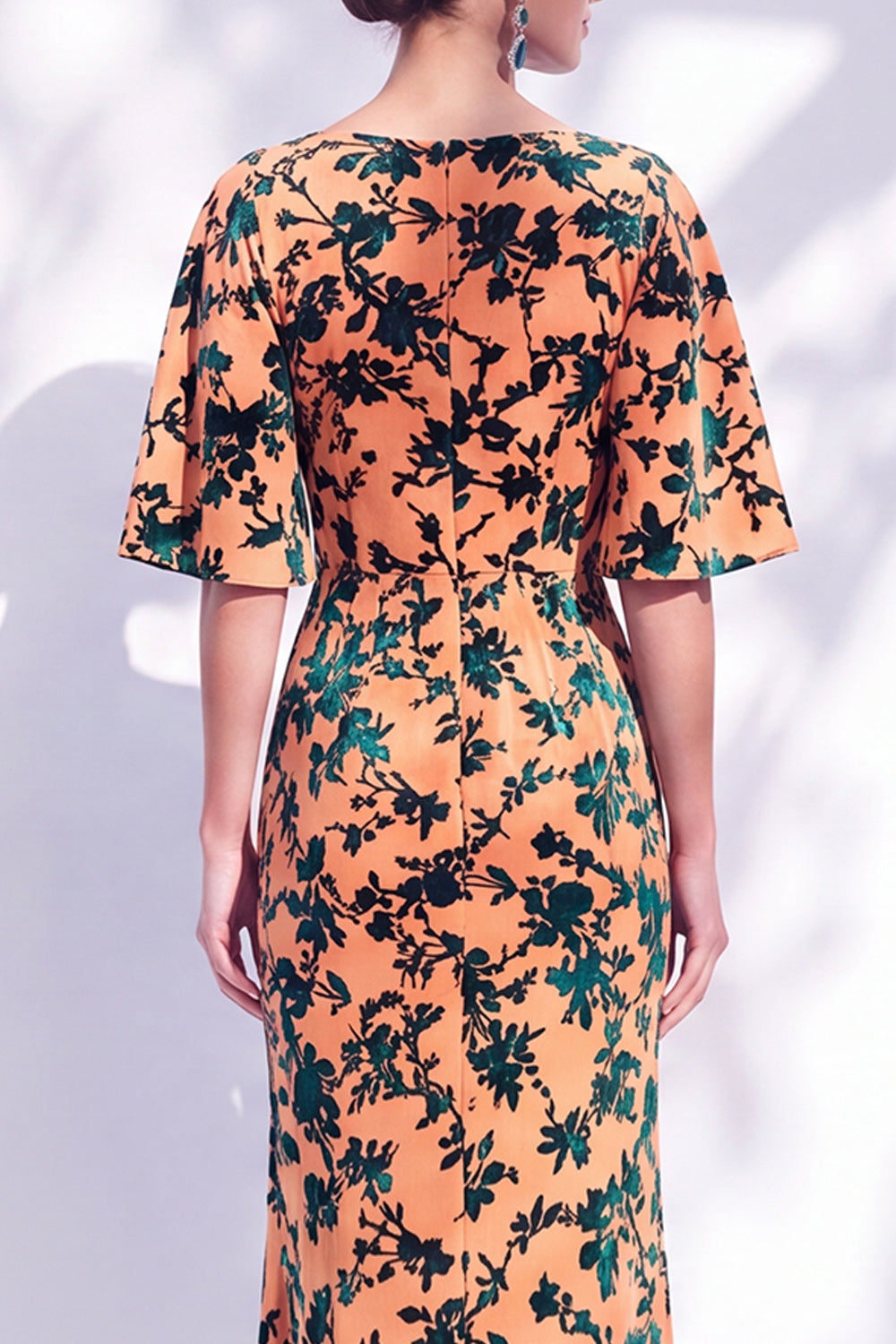 Sage Green Floral Mermaid Long Mother of the Bride Dress with Sleeves