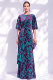 Sage Green Floral Mermaid Long Mother of the Bride Dress with Sleeves
