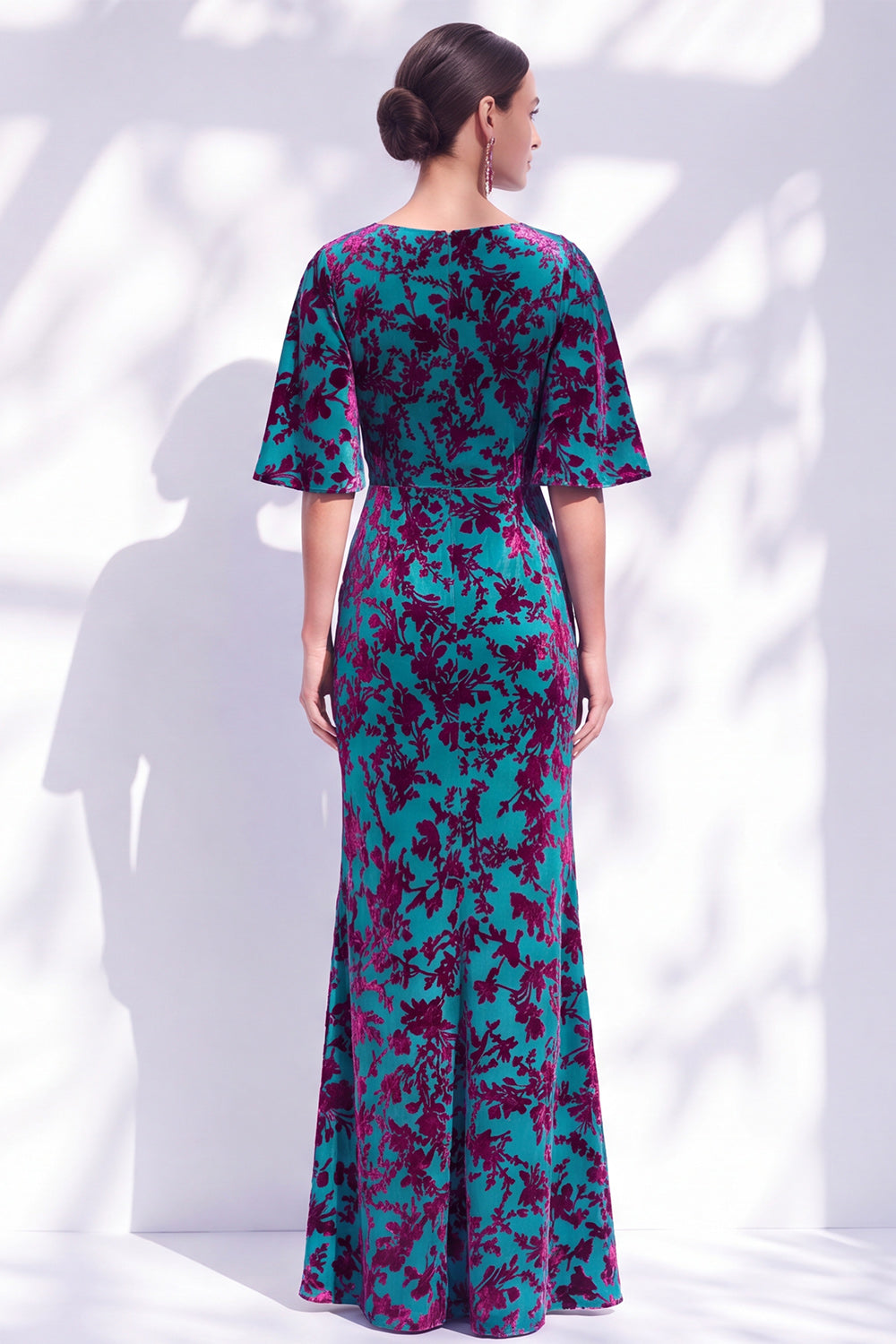 Sage Green Floral Mermaid Long Mother of the Bride Dress with Sleeves