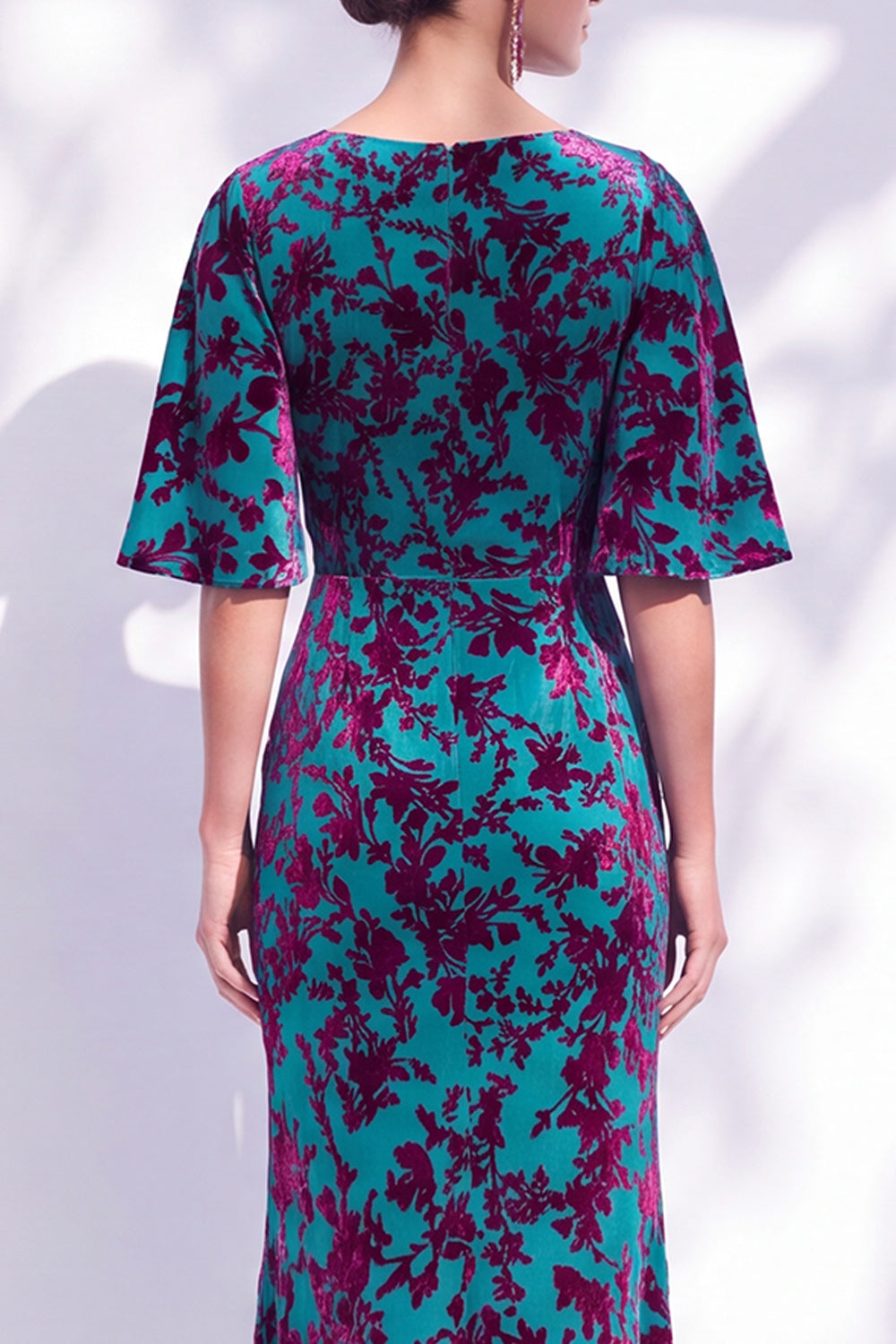 Sage Green Floral Mermaid Long Mother of the Bride Dress with Sleeves