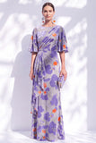 Sage Green Floral Mermaid Long Mother of the Bride Dress with Sleeves