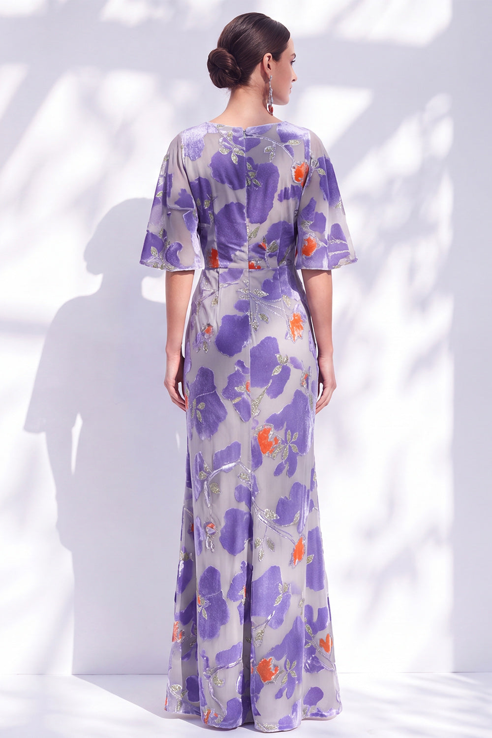 Sage Green Floral Mermaid Long Mother of the Bride Dress with Sleeves