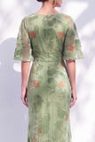 Sage Green Floral Mermaid Long Mother of the Bride Dress with Sleeves