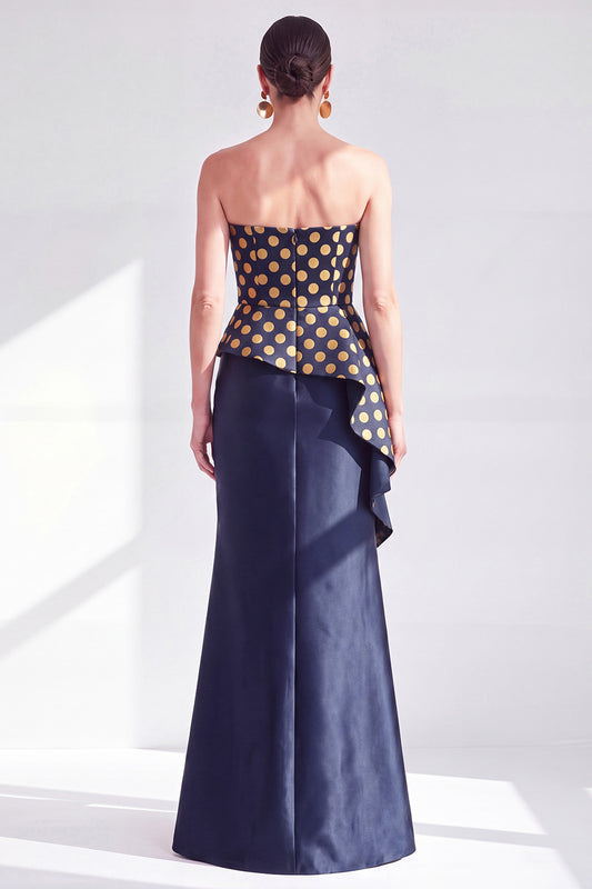 Gold Dot Mermaid Strapless Ruffled Long Mother of the Bride Dress