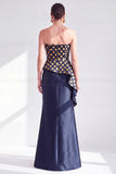 Gold Dot Mermaid Strapless Ruffled Long Mother of the Bride Dress