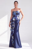 Gold Dot Mermaid Strapless Ruffled Long Mother of the Bride Dress