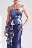 Gold Dot Mermaid Strapless Ruffled Long Mother of the Bride Dress