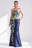 Gold Dot Mermaid Strapless Ruffled Long Mother of the Bride Dress