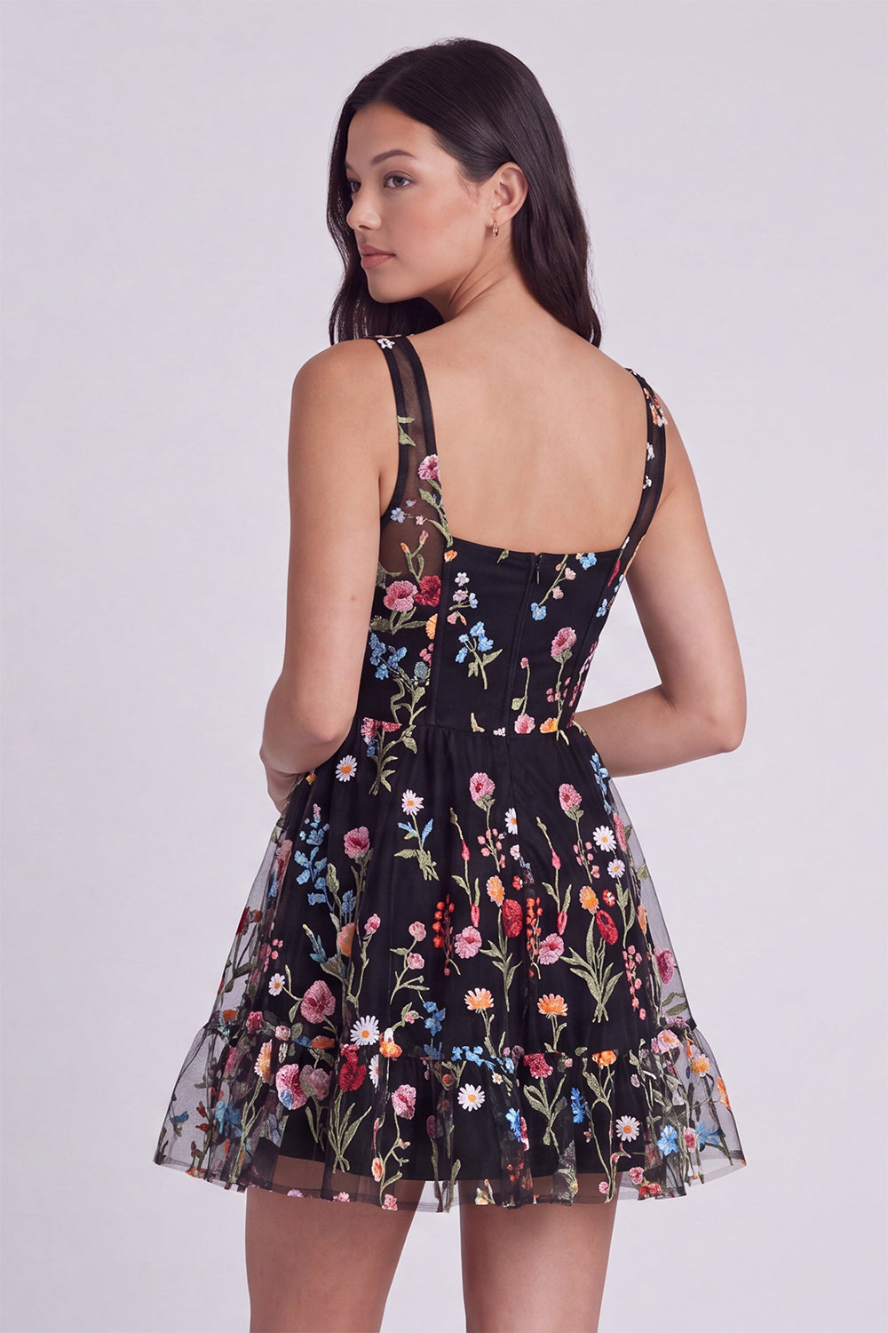 Ivory Floral Square Neck A Line Short Corset Homecoming Dress
