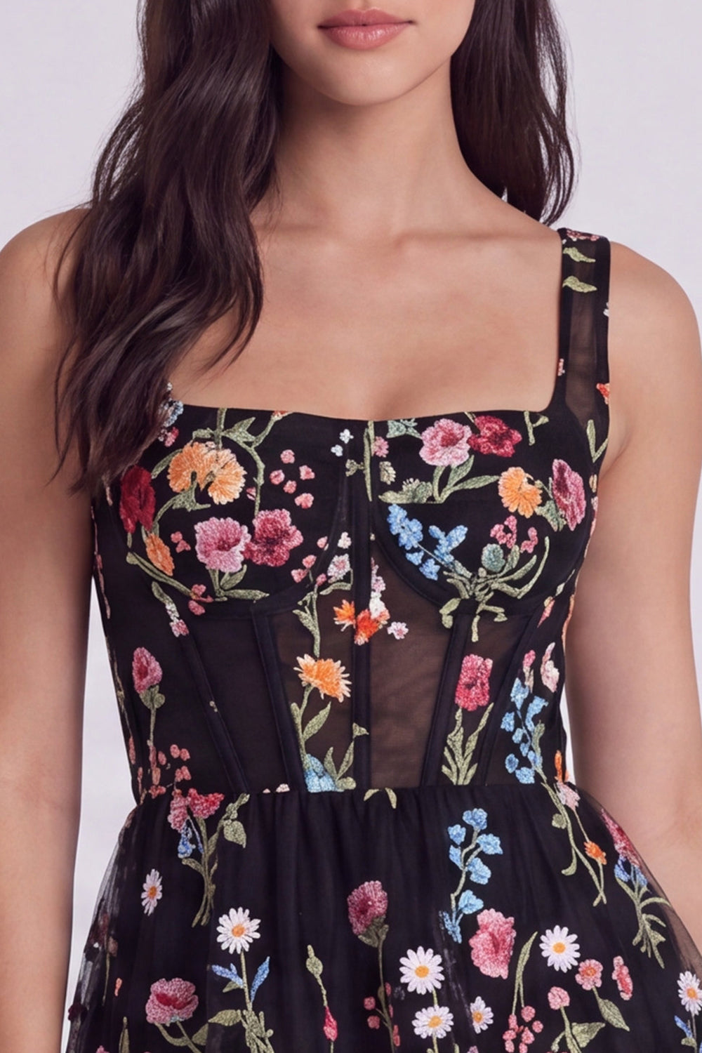 Ivory Floral Square Neck A Line Short Corset Homecoming Dress