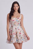 Ivory Floral Square Neck A Line Short Corset Homecoming Dress
