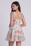 Ivory Floral Square Neck A Line Short Corset Homecoming Dress